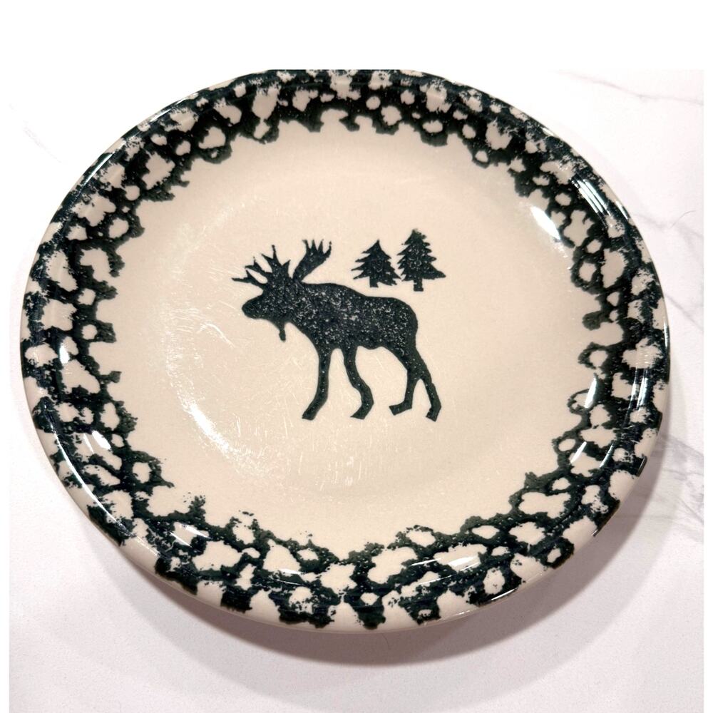 VINTAGE Tienshan Moose Country Dinner Plate Green Spongeware 10.5in Replacement